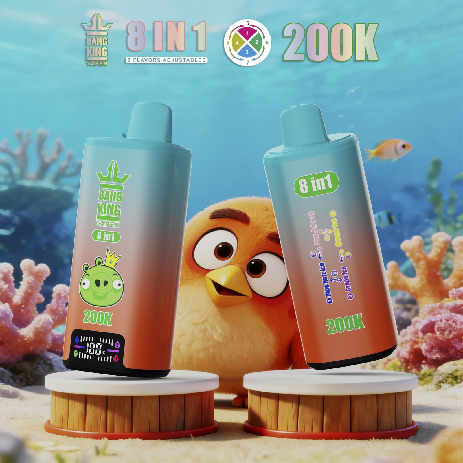 Bang King 200K Puffs Vape – 8 Geschmacksrichtungen in 1, Dual Mesh Coil, LED Display – Bild 12