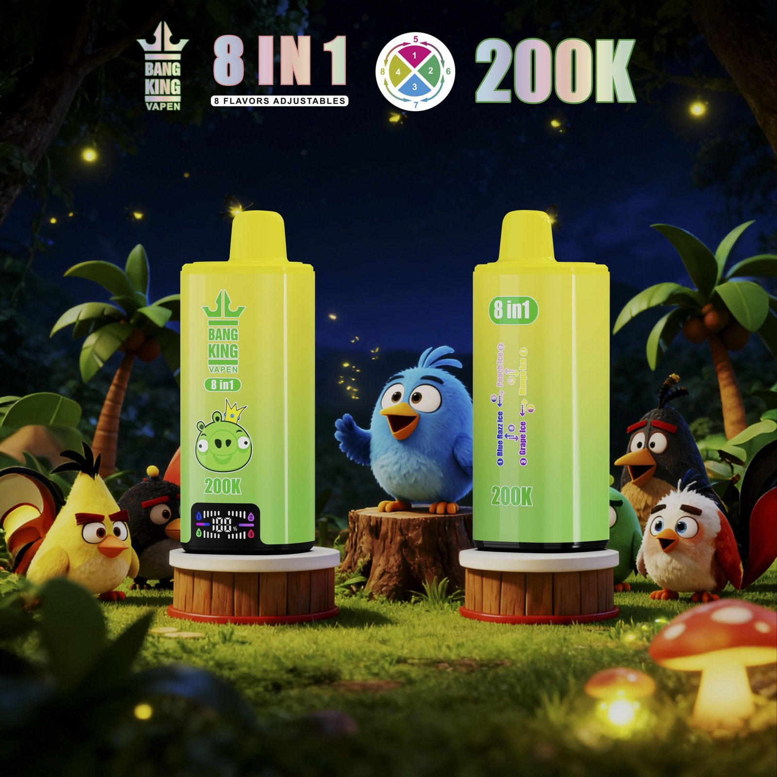 Bang King 200K Puffs Vape – 8 Geschmacksrichtungen in 1, Dual Mesh Coil, LED Display – Bild 2
