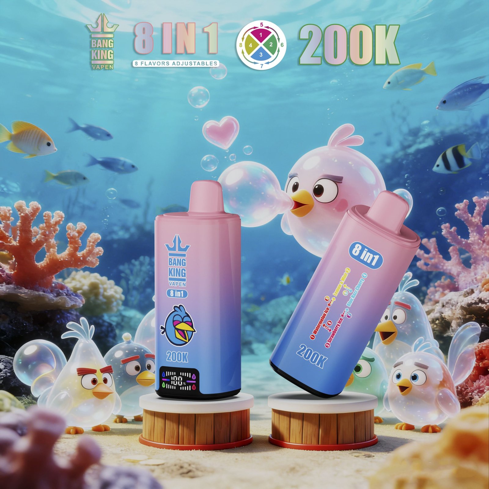 Bang King 200K Puffs Vape – 8 Geschmacksrichtungen in 1, Dual Mesh Coil, LED Display – Bild 7