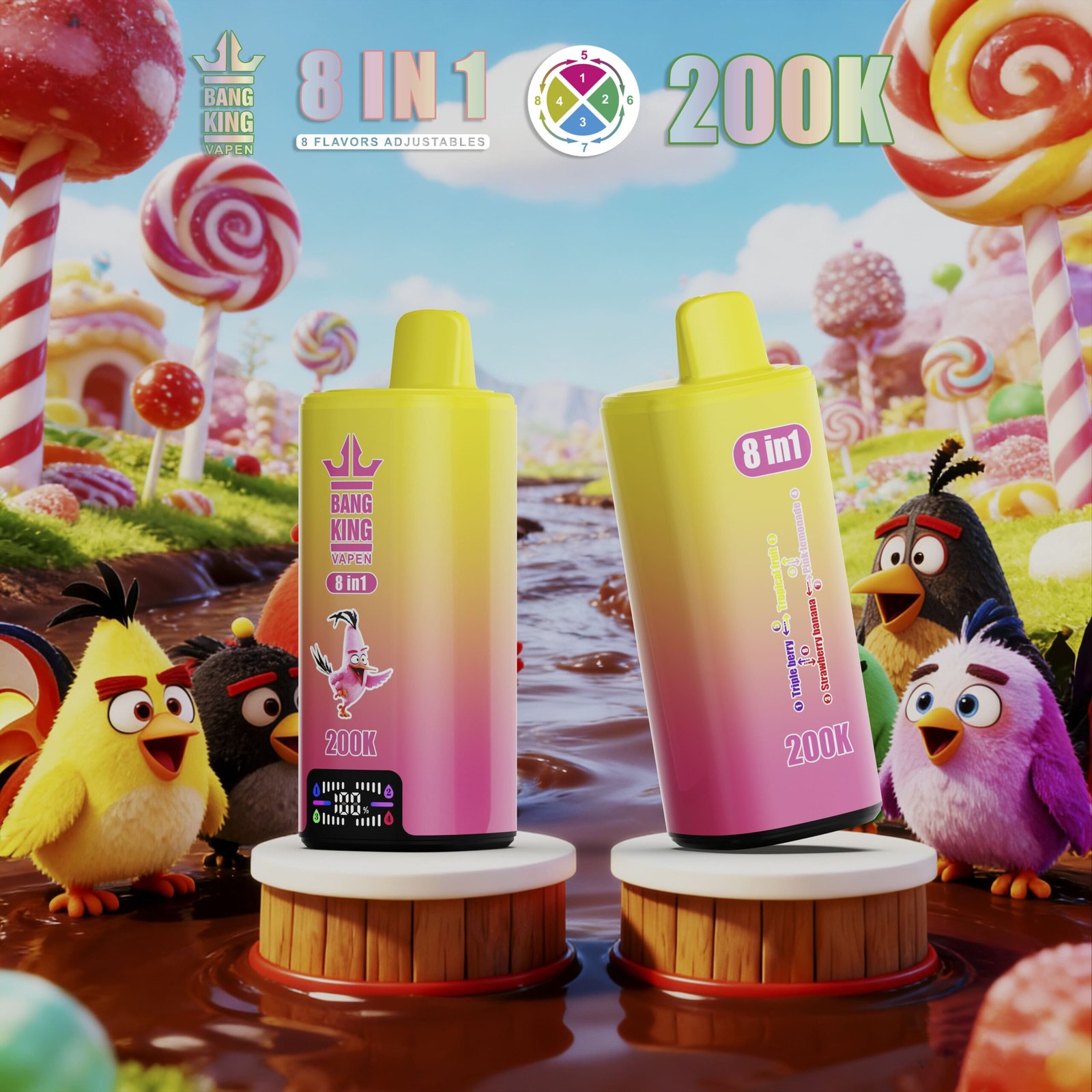 Bang King 200K Puffs Vape – 8 Geschmacksrichtungen in 1, Dual Mesh Coil, LED Display – Bild 8